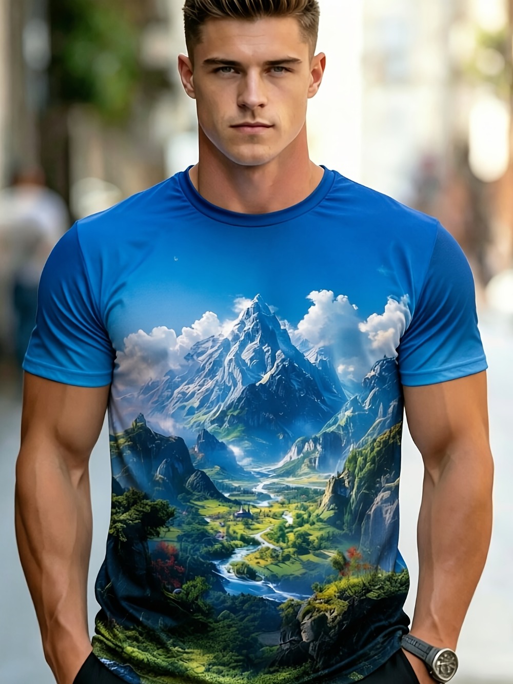 Men Mountain Scenery3D Print S - огляд і ціна Street Fashion Y2K