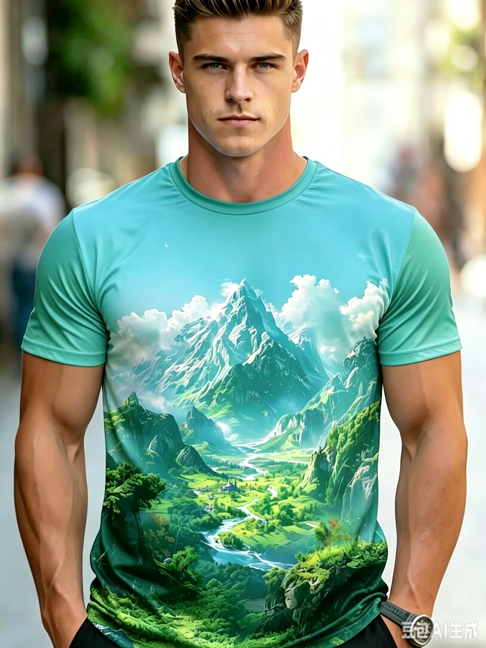 Men Mountain Scenery3D Print S - огляд і ціна Street Fashion Y2K